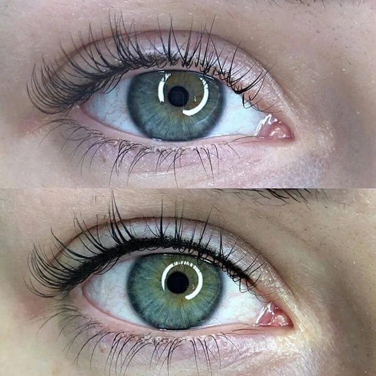 Voor en na een wimperlijn: de bovenste wimperrand oogt donkerder en voller, zonder zichtbare lijn erboven